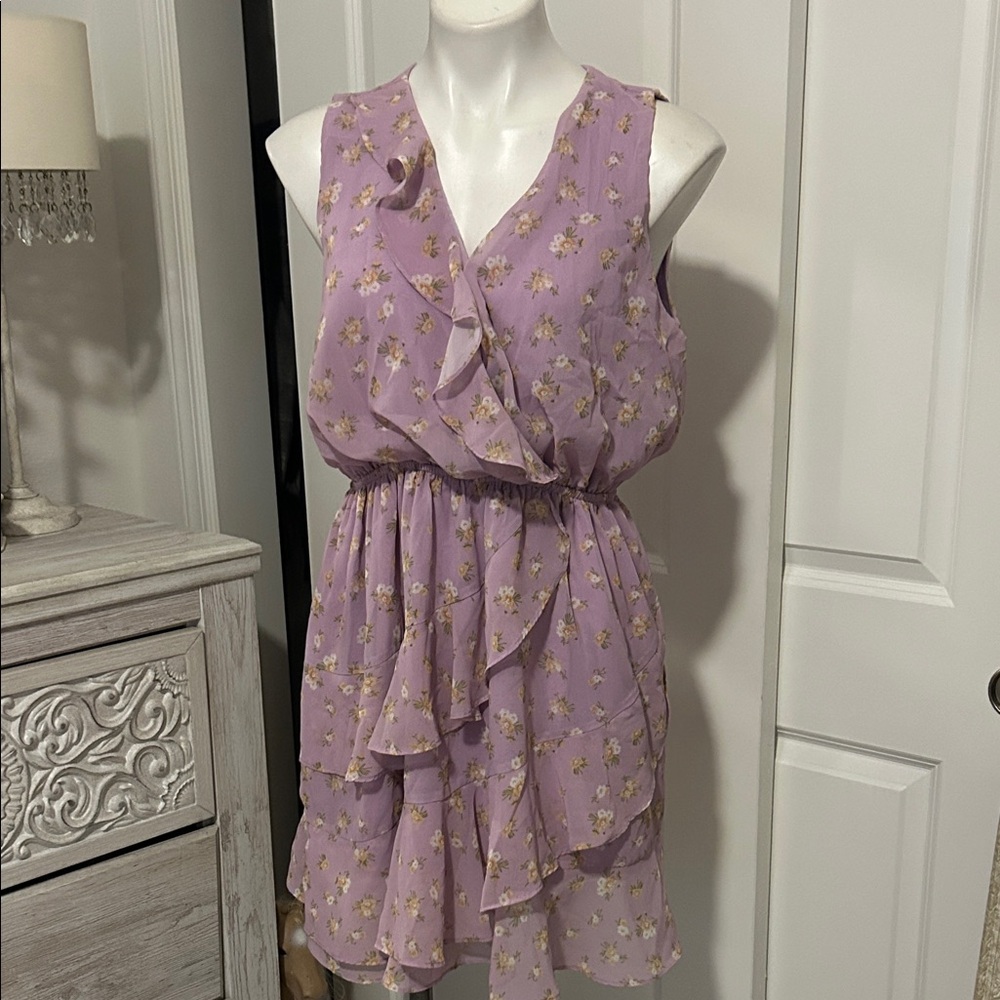 White Birch Lavender Floral Mini Dress